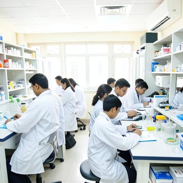 Students working in the pharmacy laboratory