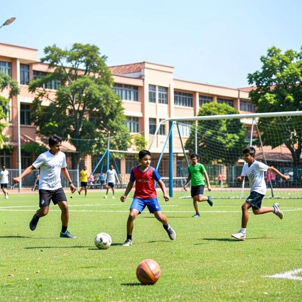 Students playing on the campus playground